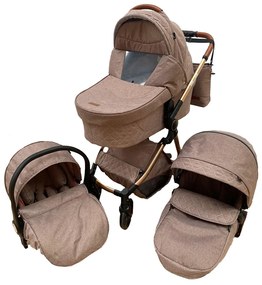 Carucior 3 in 1 cu landou, scoica si geanta, 0-36 luni, Crem - CPC-11-crem