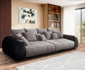 Canapea extensibilă dumonde cu 2 lăzi de depozitare si sezut confortabil din spuma high-density, Verona Magma Black 310x100 cm cu taburet inclus