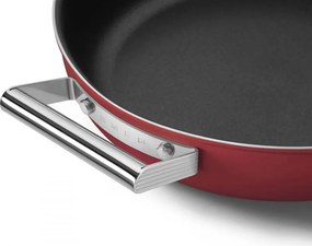 Oală joasă cu capac Smeg CKFD2811RDM, 28 cm, 3,7 l, acoperire antiaderentă cu 3 straturi, rezistentă la cuptor până la 250 °C, fără PFAS, compatibilă cu plitele cu inducție, roșie
