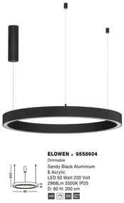 Lustra LED design circular ELOWEN negru, diametru 80cm