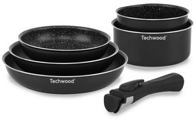 Resigilat: Set de oale și tigai Techwood TSA-6611P, 6 h, Maner detasabil, Acoperire antiaderenta, Fara PFOA, Inductie, Negru