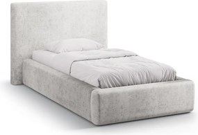 Pat gri deschis tapițat cu spațiu de depozitare cu somieră 90x200 cm Amy – Micadoni