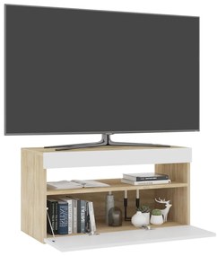 Comoda TV cu lumini LED, alb  stejar sonoma, 75x35x40 cm 1, alb si stejar sonoma, 75 x 35 x 40 cm