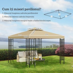 Outsunny Acoperiș de Rezervă pentru pavilion de Grădină Pânză de Rezervă pentru pavilion tonel Tendă 3 x 3 m Bej | Aosom Romania