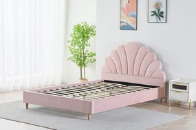 Pat Tapitat Catifea Roz 140x200 cm cu Somiera si Saltea Inclusa ,   Cod LB-50   Design Elegant si Confort Maxim