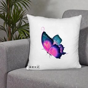 Perna Decorativa Fluture Neon, 40x40 cm, Alb Pufos, Husa Detasabila, Perna Inclusa, BEKZ®
