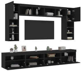 3216765 vidaXL Set comode TV de perete, 8 piese, cu lumini LED, negru