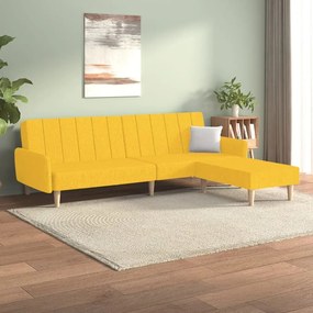 3080715 vidaXL Canapea extensibilă 2 locuri, cu taburet, galben, textil