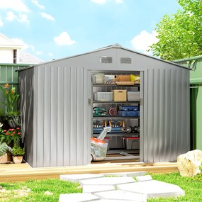 Outsunny Șopron de Grădină Exterior 4,9 m² 277x195x192 cm cu Ușă Culisantă Ventilație și Kit de Fundație Gri | Aosom Romania