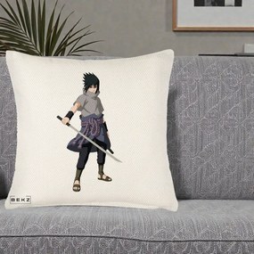 Perna Personalizata Naruto Sasuke Uchiha cu Sabia, 40x40 cm, Crem Reliefat, Husa Detasabila, Perna Inclusa, BEKZ®