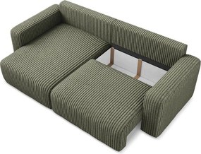 Colțar verde extensibil/cu spațiu de depozitare cu tapițerie din catifea reiată (cu colț pe partea stângă/cu șezlong) Kona – Makamii