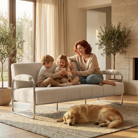 HOMCOM Canapea 3 Locuri Tapițată cu Chenille și Cusături Duble, Canapea Modernă cu Brațe și Picioare din Oțel, pentru Living, Birou și Dormitor, 174x75x76 cm, Bej | Aosom Romania