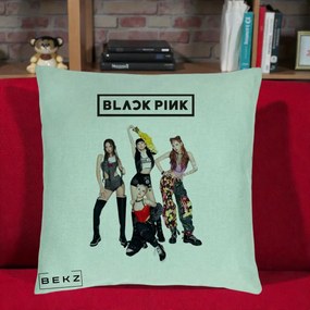 Perna Personalizata K-pop BLACKPINK Fotografie de Grup, 40x40 cm, Verde Menta, Husa Detasabila, Perna Inclusa, BEKZ®