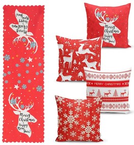 Set 4 fețe de pernă și un napron de masă cu model de Crăciun Minimalist Cushion Covers Joy