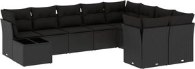 vidaXL Set canapele de grădină cu perne, 10 piese, negru, poliratan