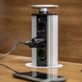 Priza incastrabila rotunda , 3 prize schuko, cablu 1.8 m, negru + aluminiu, GTV