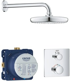 Sistem dus incastrat cu termostat Grohe Grohtherm Perfect Tempesta 210, fara para dus de mana, baterie patrata