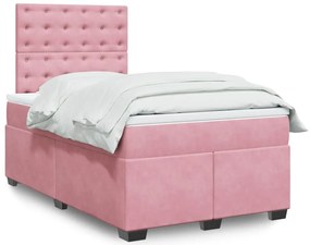 vidaXL Pat box spring cu saltea, roz, 120x200 cm, catifea