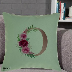 Cadou Personalizat - Perna Personalizata Monograma Rose Gold Litera O, 40x40 cm, Verde, Husa Detasabila, Perna Inclusa, BEKZ®