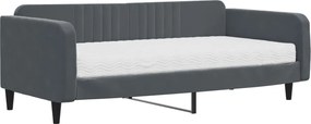 vidaXL Pat de zi cu saltea, gri închis, 100x200 cm, catifea
