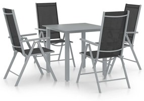 3070632 vidaXL Set mobilier de grădină, 5 piese, argintiu și negru, aluminiu