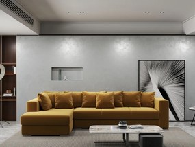 Colțar extensibil dumonde cu ladă de depozitare si sezut confortabil din spuma high-density, Gloria Royal Mustar 320x183 cm