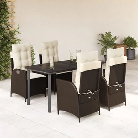 vidaXL Set mobilier de grădină, 5 piese, cu perne, maro, poliratan