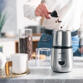 La mâna a doua: Rasnita de cafea cu aparat de spumat lapte First Austria FA-5486-1, 200 W, 70 g, 2 viteze, 2 lame, Inox