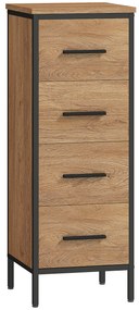 HOMCOM Mobilier de baie îngust cu 4 sertare și structură din oțel, 30 x 30 x 82 cm, stejar | Aosom Romania