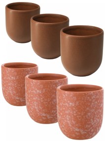 Set 6 Pahare Cafea Novum (3 X 250ml Maro Mat, 3 X 150ml Portocaliu Granit Mat) Gresie Glazurata Manual - Black Friday
