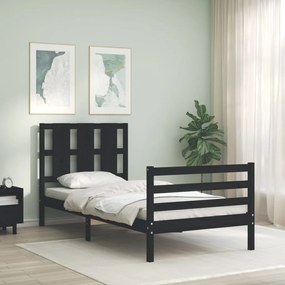3194110 vidaXL Cadru de pat cu tăblie, negru, 100x200 cm, lemn masiv