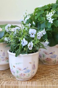 Ghiveci din ceramică crem cu model floral „Papillon”, H10.5/D12 cm
