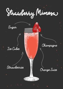 Ilustrație Vector engraved style Strawberry Mimosa cocktail, Mariia Akimova