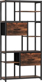 HOMCOM Raft de depozitare, 2 sertare textile, 9 compartimente deschise, raft independent cu cadru din oțel, Maro+Negru | Aosom Romania