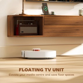 HOMCOM Suport TV suspendat până la 50" cu prize de curent, USB și tip C, sertar și rafturi, 120x24x22.4 cm, Nuc | Aosom Romania