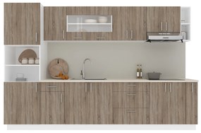 Set Bucatarie Karo V29, Stejar Sonoma Inchis/Alb, Blat Thermo 28 mm, L 320 cm