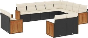vidaXL Set canapele de grădină, 12 piese, cu perne, negru, poliratan