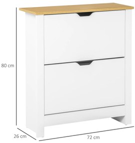 HOMCOM Dulap pentru pantofi cu 2 compartimente, capacitate 12 perechi, 72x26x80 cm, alb + maro | Aosom Romania