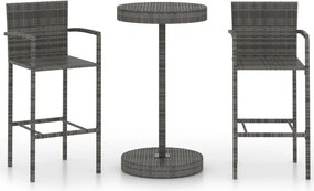 vidaXL Set mobilier bar de grădină, 3 piese, gri, poliratan