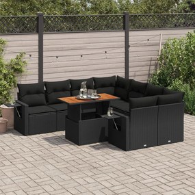 3327128 vidaXL Set mobilier de grădină cu perne, 9 piese, negru, poliratan