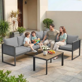 Outsunny Set mobilier de grădină exterior colțar modulabil 6 persoane, canapele, masă de cafea și perne, gri închis | Aosom Romania