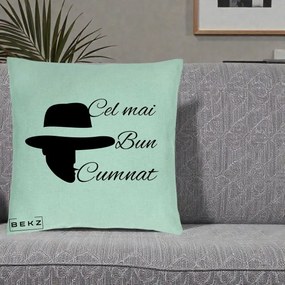 Cadou pentru Cumnat - Perna Personalizata Cel mai Bun Cumnat cu Silueta Palarie, 40x40 cm, Verde Menta, Husa Detasabila, Perna Inclusa, BEKZ®