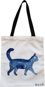 Sacosa de Panza pentru Cumparaturi, Geanta Tote, model Pisica Astrala, Cu fermoar, 38x34.5 cm, Alba, BEKZ®