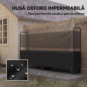 Outsunny Suport Lemne de Foc Interior și Exterior din Oțel Galvanizat cu Husă Oxford, 500 kg, 260x38x118 cm, Negru | Aosom Romania