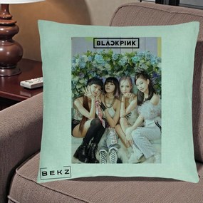 Perna Personalizata K-pop BLACKPINK Foto Grup, 40x40 cm, Verde Menta, Husa Detasabila, Perna Inclusa, BEKZ®