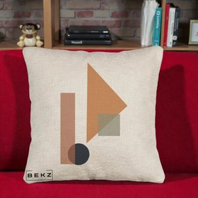 Perna Decorativa Geometric Bauhaus Triunghi, 40x40 cm, Bej Canapea, Husa Detasabila, Perna Inclusa, BEKZ®