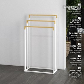 kleankin Suport pentru Prosoape din Bambus și Oțel cu Design Independent, 45x22.5x86 cm, Alb | Aosom Romania