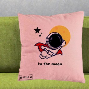 Perna Decorativa Astronaut To The Moon, 40x40 cm, Roz, Husa Detasabila, Perna Inclusa, BEKZ®