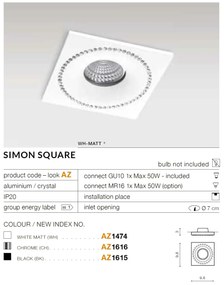 Spot incastrat tavan/plafon cu cristale SIMON SQUARE negru