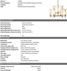 Lustra dimabila suspendata design elegant LUX Dino Double, alama antica 115496 HZ